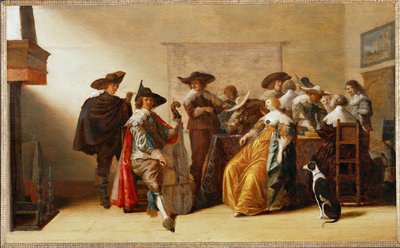 Scena społeczna (obraz na drewnie dębowym) autorstwa Anthonie (1601-73) Palamedesz