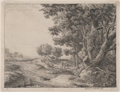 Chłop z łopatą, XVII w. autorstwa Anthonie Waterloo