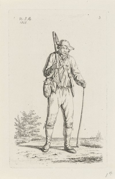 Rolnik z Ardenów z motyką Rolnicy i kobiety rolnicy z Wielkiej Brytanii (tytuł serii) autorstwa Anthonie Willem Hendrik Nolthenius de Man