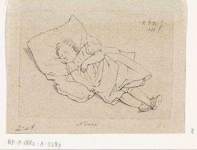 Śpiące dziecko na poduszce autorstwa Anthonie Willem Hendrik Nolthenius de Man