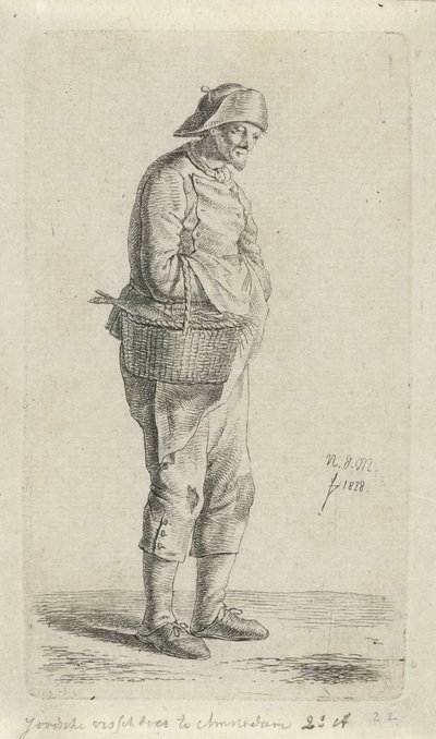 sprzedawca ryb Żydowski sprzedawca ryb w Amsterdamie (tytuł na obiekcie) 12 figurek do nauki (tytuł serii) autorstwa Anthonie Willem Hendrik Nolthenius de Man