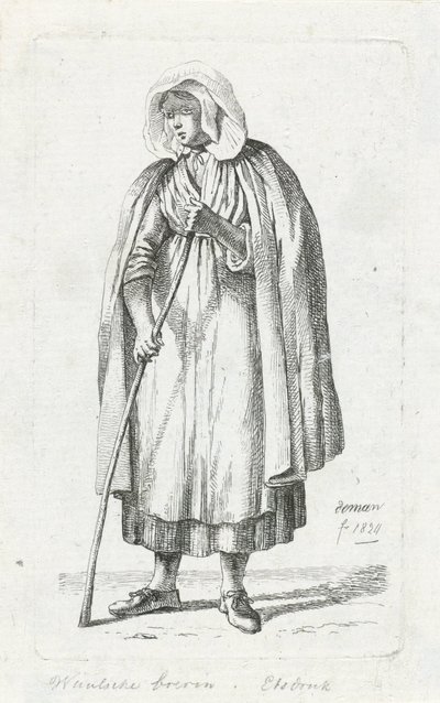 Kobieta w pelerynie i lasce Żona walońskiego rolnika (tytuł na obiekcie) autorstwa Anthonie Willem Hendrik Nolthenius de Man