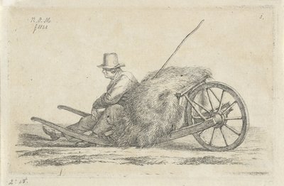 Mężczyzna siedzący przy taczce z sianem autorstwa Anthonie Willem Hendrik Nolthenius de Man