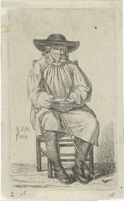 Siedzący mężczyzna z kijem 12 figurek do nauki (tytuł serii) autorstwa Anthonie Willem Hendrik Nolthenius de Man