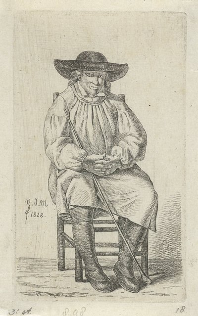 Siedzący mężczyzna z kijem 12 figurek do nauki (tytuł serii) autorstwa Anthonie Willem Hendrik Nolthenius de Man