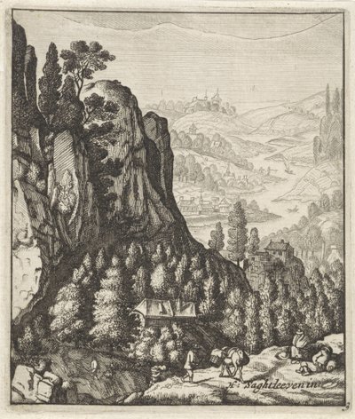 Skalisty górski krajobraz z rolnikami autorstwa Anthonie de Winter (attributed to)