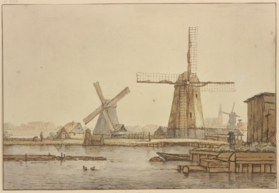 Trzy wiatraki pod Amsterdamem autorstwa Anthonie van Borssom