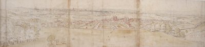 Greenwich Palace i Londyn ze wzgórza Greenwich (pióro, brązowy tusz i akwarela z oznaczeniami czarną kredą) autorstwa Anthonis van den Wyngaerde