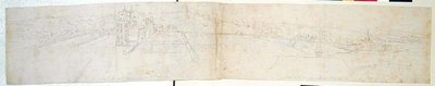 Pałac w Greenwich, ok. 1544 (pióro, atrament i ołówek na papierze) autorstwa Anthonis van den Wyngaerde