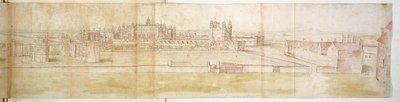Pałac Hampton Court z północy, ok. 1544 (pióro, atrament i toaleta na papierze) autorstwa Anthonis van den Wyngaerde