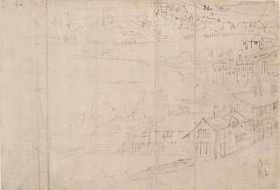 Panorama Londynu widziana z Southwark: Bankside, 1554 autorstwa Anthonis van den Wyngaerde