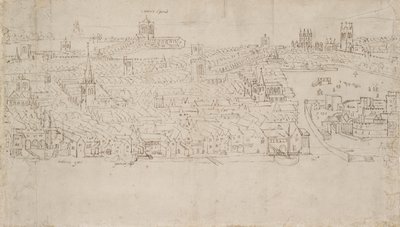 Panorama Londynu widziana z Southwark: Billingsgate do Tower Wharf, 1554 autorstwa Anthonis van den Wyngaerde