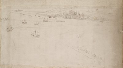 Panorama Londynu widziana z Southwark: Greenwich, 1554 autorstwa Anthonis van den Wyngaerde