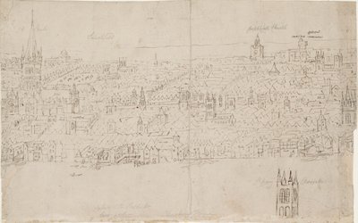Panorama Londynu widziana z Southwark: Katedra św. Pawła, 1554 autorstwa Anthonis van den Wyngaerde