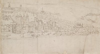 Panorama Londynu widziana z Southwark: The Tower, 1554 autorstwa Anthonis van den Wyngaerde