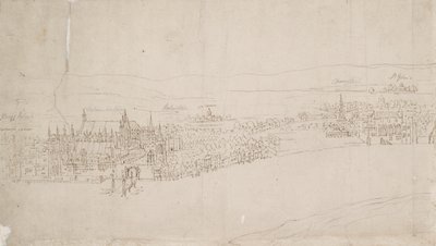 Panorama Londynu widziana z Southwark: Westminster, 1554 autorstwa Anthonis van den Wyngaerde
