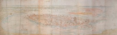 Panoramiczny widok Dordrechtu z wzniesionego punktu na zachód, 1545 autorstwa Anthonis van den Wyngaerde