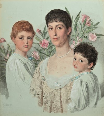 Portret matki i jej dwójki dzieci autorstwa Anthony Frederick Augustus Sandys