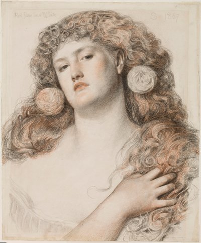 Czerwona róża i biel, 1867 (kreda na papierze) autorstwa Anthony Frederick Augustus Sandys