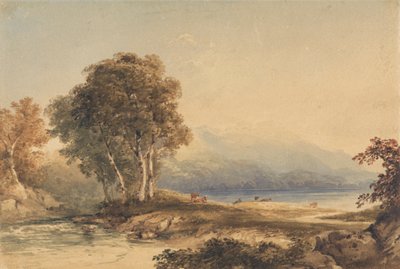 Górzysty krajobraz z jeziorem i strumieniem autorstwa Anthony Vandyke Copley Fielding