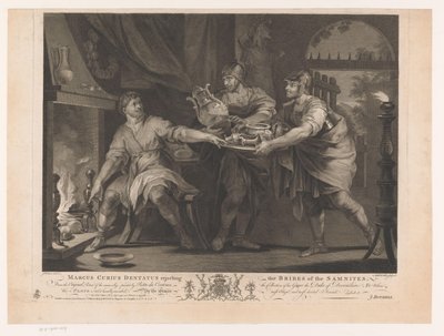 Manius Curius Dentatus odmawia darów Samnitów Marcus Curius Dentatus odrzucający Łapówki Samnitów (tytuł na obiekcie) XVII-wieczne obrazy z kolekcji Devonshire (tytuł serii) autorstwa Anthony Walker