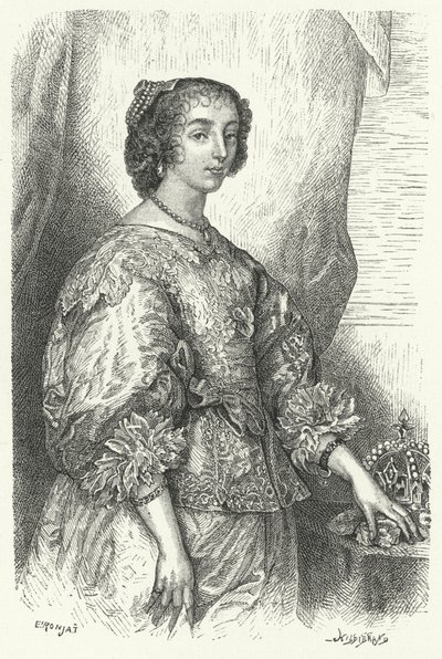 Henrietta Maria iš Prancūzijos, Anglijos, Škotijos ir Airijos Karolio I karalienė (graviravimas)poli autorstwa Anthony van (after) Dyck