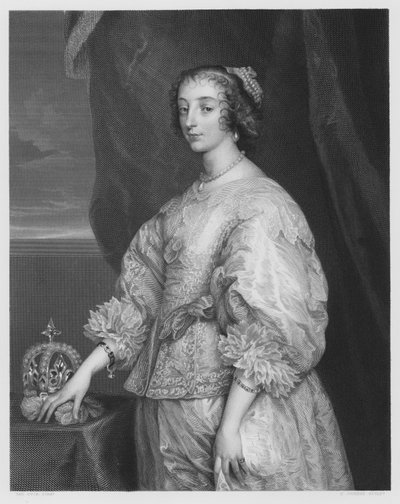 Królowa Henrietta Maria, ze zdjęcia w Królewskiej Kolekcji (rycina) autorstwa Anthony van (after) Dyck