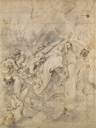 Chrystus wzięty do niewoli (czarna, biała i czerwona kredka na brązowym papierze z brązowym atramentem) autorstwa Anthony van Dyck
