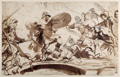 Horatius Cocles broniący Mostu Tybru (pióro i atrament z praniem na papierze) autorstwa Anthony van Dyck