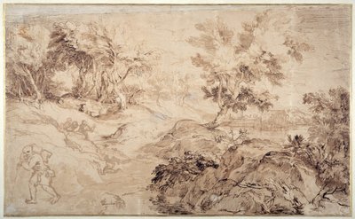 Krajobraz w stylu Tycjana (pióro i atrament na papierze) autorstwa Anthony van Dyck