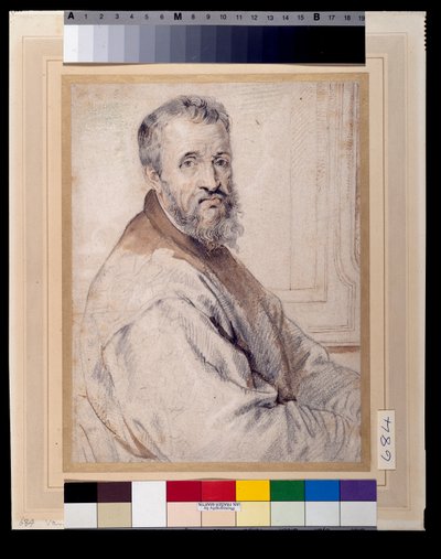 Michelangelo, prawdopodobnie po Bugiardini lub Federico Zuccaro (czerwono-czarne kredy na piórze i tuszu z praniem na papierze) autorstwa Anthony van Dyck