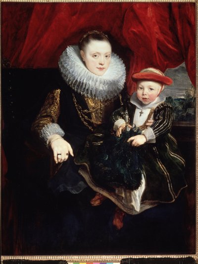 "Portret młodej kobiety z dzieckiem" (niosąca truskawkę) Obraz Sir Antonis (Anton lub Antoon) van Dyck (1599-1641) 1618 Wymiary 131x102 cm Muzeum Ermitażu, Sankt Petersburg (Sankt-Petersburg) autorstwa Anthony van Dyck