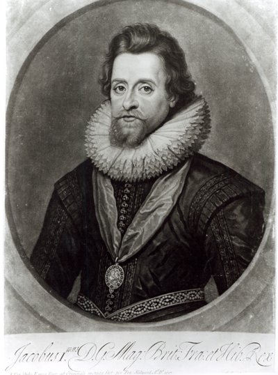 Portret Jakuba I (1566-1625) wg miniatury Nicholasa Hilliarda (1547-1619) z 1617 r., sztychowany przez George
