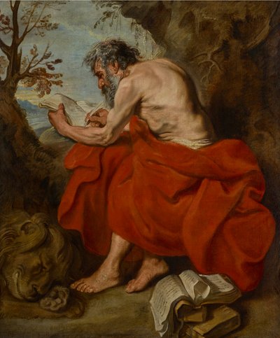 Święty Hieronim jako pustelnik na tle krajobrazu, czytający autorstwa Anthony van Dyck