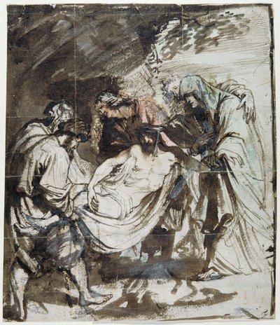 Study for the Entombment, c.1617-18 (pióro i tusz na kredzie z wash & gwasz na papierze) autorstwa Anthony van Dyck