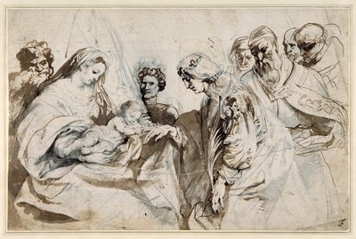Mistyczne Wesele św. Katarzyny (pióro i atrament z kredą na papierze) autorstwa Anthony van Dyck
