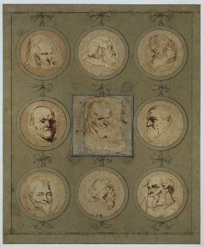 Arkusz zbiorczy z dziewięcioma studiami głów w medalionach autorstwa Anthony van Dyck