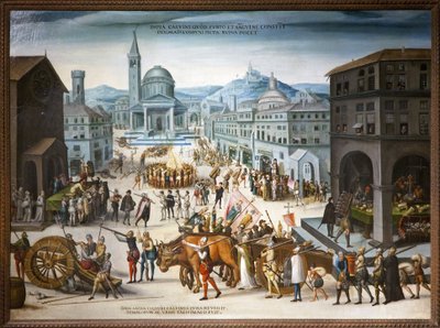 Sac de Lyon przez kalwinistów w 1562 r. Protestanckie działania obrazoburcze przeciwko kultowi religijnych wizerunków Kościoła katolickiego. Podczas pierwszej wojny religijnej reformy prowadzone przez barona des Adrets objęły ratusz i ważne centra Lyonu autorstwa Antoine (school of) Caron