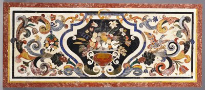 Blat florencki pietra dura pośrodku miski z owocami i kwiatami autorstwa Antoine Auguste Ernest Herbert or Hebert
