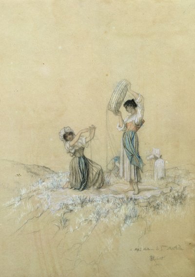 Winnowers, 1866 (ołówek i kredka na papierze) autorstwa Antoine Auguste Ernest Herbert or Hebert