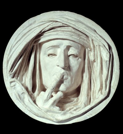 Cisza Symboliczny gest mężczyzny kładącego palec na ustach. Rzeźba gipsowa Auguste Preault (1809-1879) XIX-wieczny Paryż, Luwr autorstwa Antoine Augustin Preault