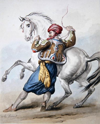 Pers próbuje pokonać francuskiego konia (lito) autorstwa Antoine Charles Horace Vernet