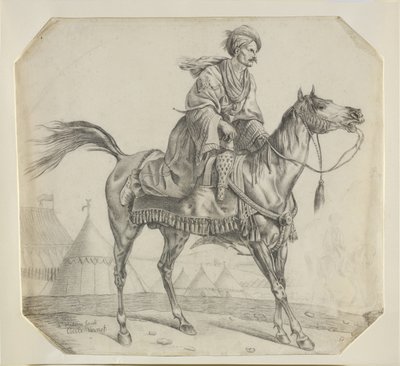 Mameluks dosiadający konia (czarna kreda na papierze) autorstwa Antoine Charles Horace Vernet