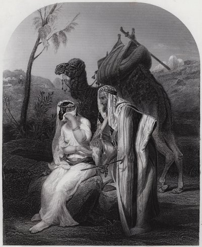 Rebeka odbiera prezenty Izaaka (grawerowanie) autorstwa Antoine Charles Horace Vernet