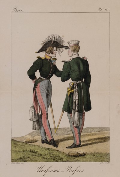 Mundury rosyjskie (ręcznie barwione grawerunki) autorstwa Antoine Charles Horace Vernet