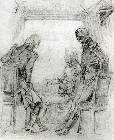 Generał Bonaparte oglądający przedstawienie w Comédie Française w Paryżu, koniec XVIII wieku (kredka i węgiel na papierze) autorstwa Antoine Charles Horace Vernet