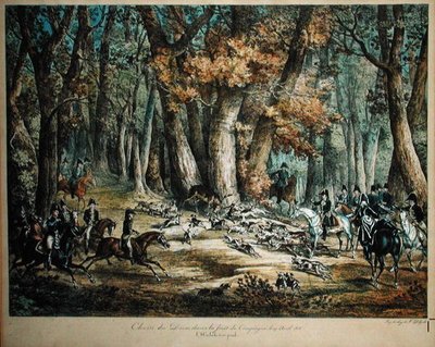Polowanie na jelenie w lesie w Compiegne, 27 kwietnia 1818 r. autorstwa Antoine Charles Horace Vernet