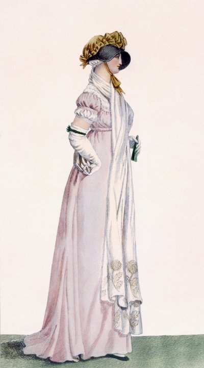 Damska sukienka promenadowa, ilustracja z "Journal des Dames et des Modes", 1804 r. autorstwa Antoine Charles Horace Vernet