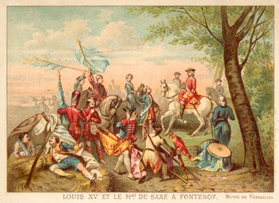 Ludwik XV Francji i marszałek de Saxe w bitwie pod Fontenoy, 1745 (chromolitho) autorstwa Antoine Charles Horace Vernet