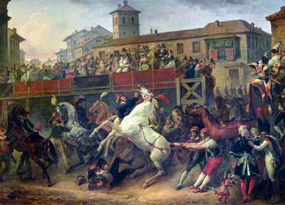 Scena wyścigu konnego w Rzymie autorstwa Antoine Charles Horace Vernet